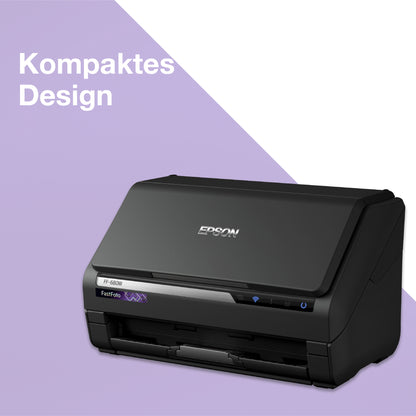 Kompakter Epson FastFoto FF-680W Fotoscanner, Seitenansicht bei geschlossenem Einzug