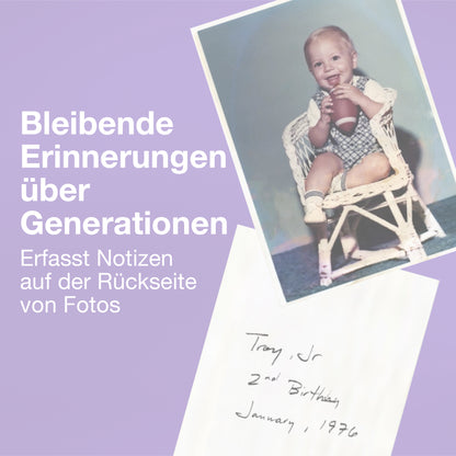 Altes Kinderfoto mit handschriftlicher Notiz auf der Rückseite, der FastFoto FF-680W scannt beide Seiten